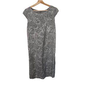 Lina Tomei 100% Linen Shift Dress Gray Embroidered Size M with pockets Lagenlook